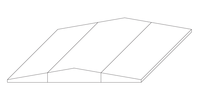 Outline of a 3 piece roof skin. Clicking this image will open an editable pdf where you can enter your roof skin dimensions.